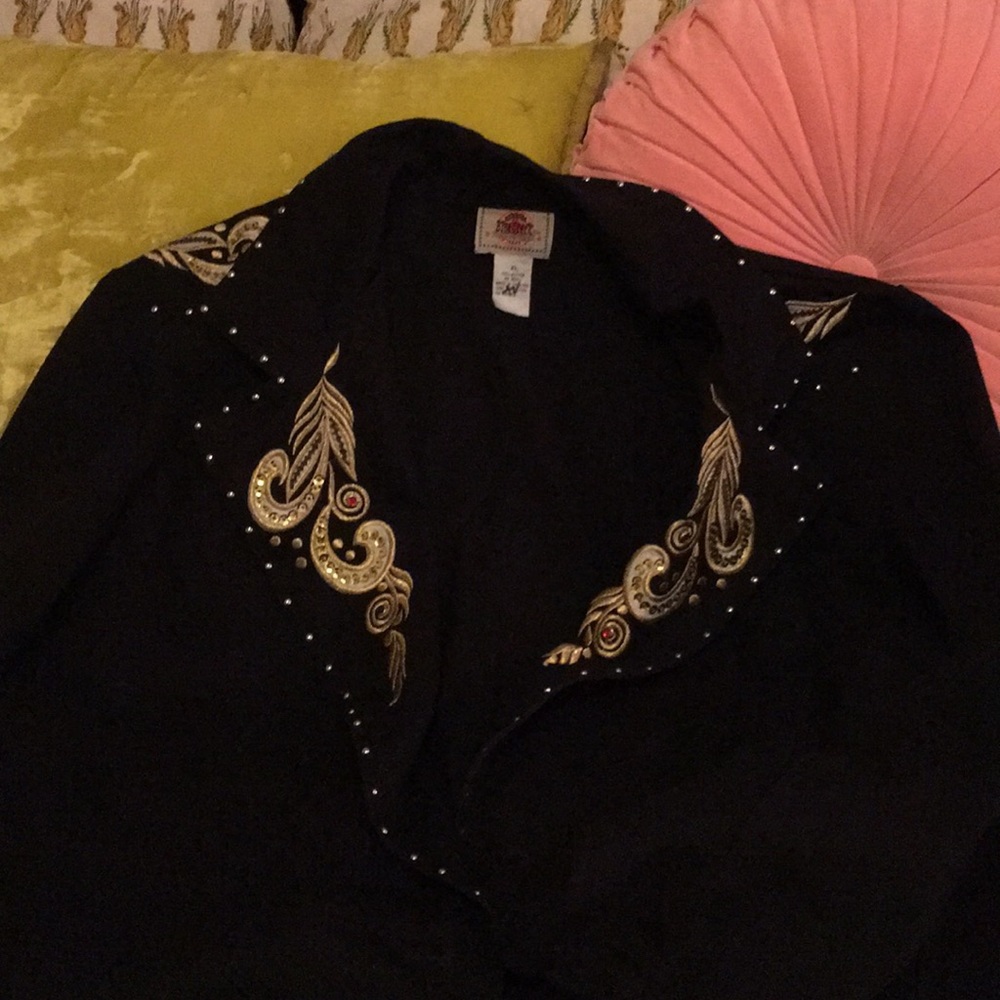 Blue Creek embroidered black denim jacket